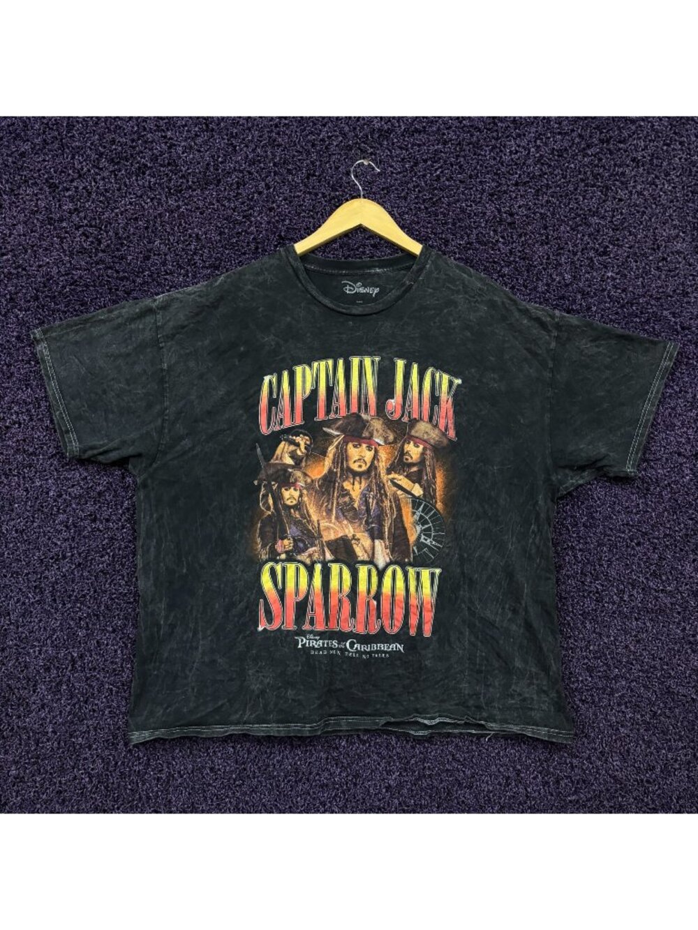 Pirates of The Caribbean Captain Jack Sparrow Mineral Wash T-Shirt Size Extra La